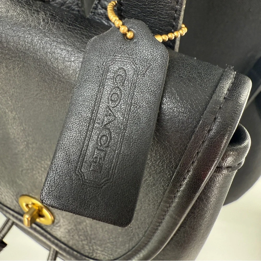 COACH Black Leather Turnlock Drawstring Daypack Backpack Style 9960 Vintage 90s - Picture 6 of 17